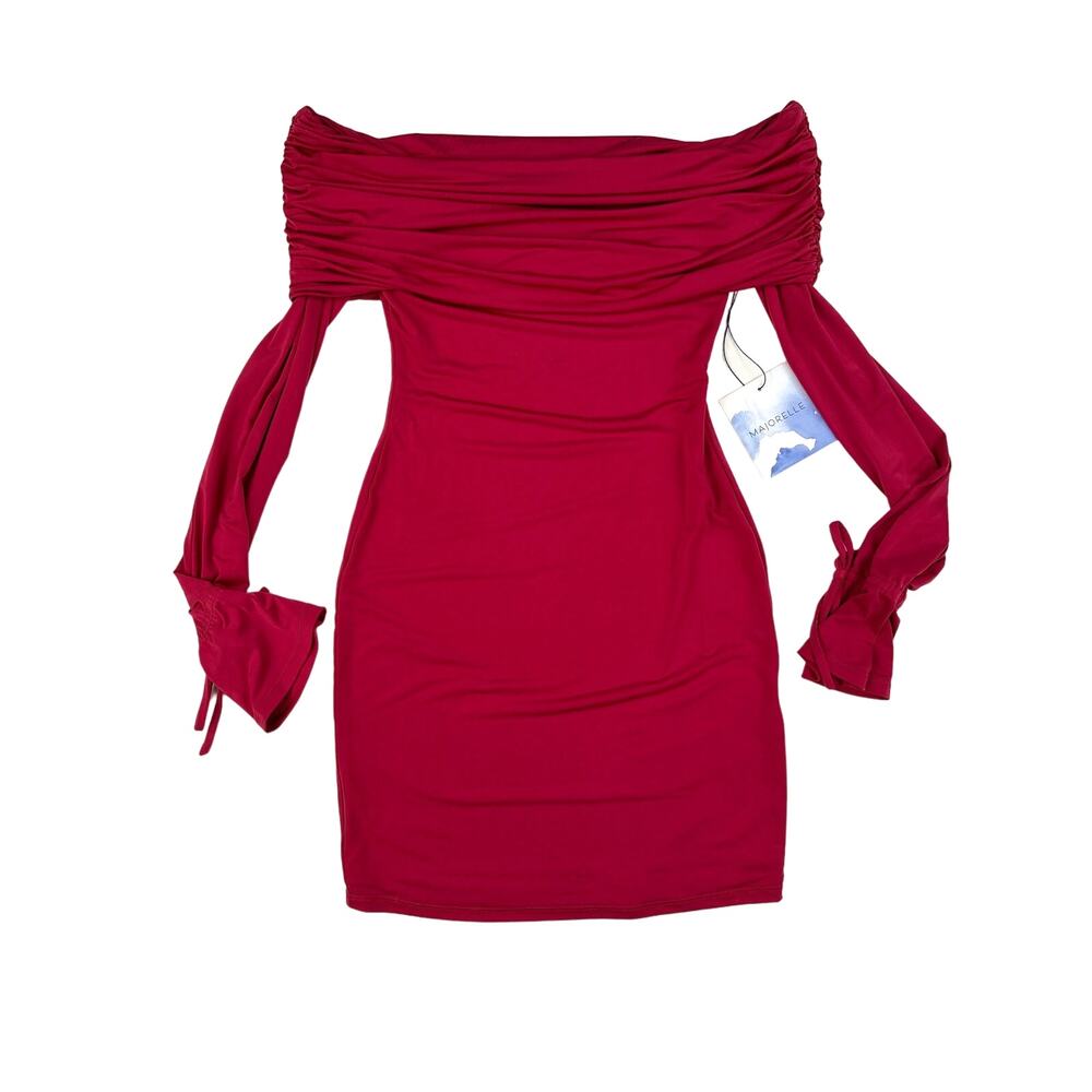Majorelle - Freya Off Shoulder Long Sleeve Mini Dress in Berry Red